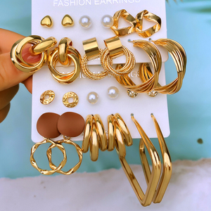 6-Pair Gold Butterfly & Hoop Earring Set with Pearl Studs