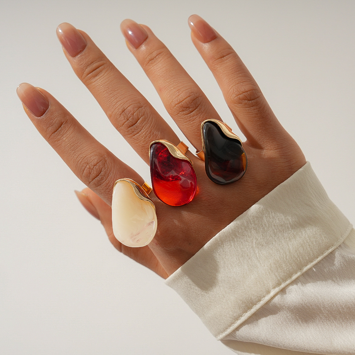 European Style Metal Zircon Square & Round Open Ring
