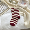 Spring Summer Ankola Red Striped Bow Mid-Calf Socks for Women