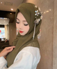 Premium Chiffon Hijab Set with Matching Floral Hair Accessory – Modest Fashion for Eid & Events