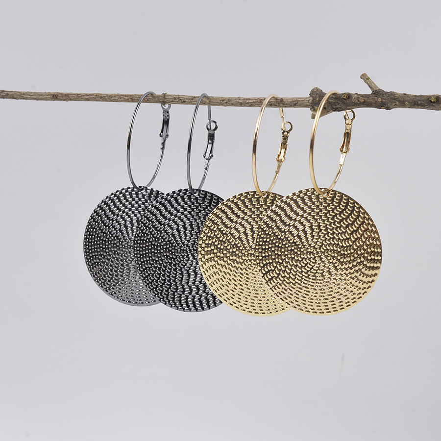 Vintage Round Pattern Disc Drop Earrings