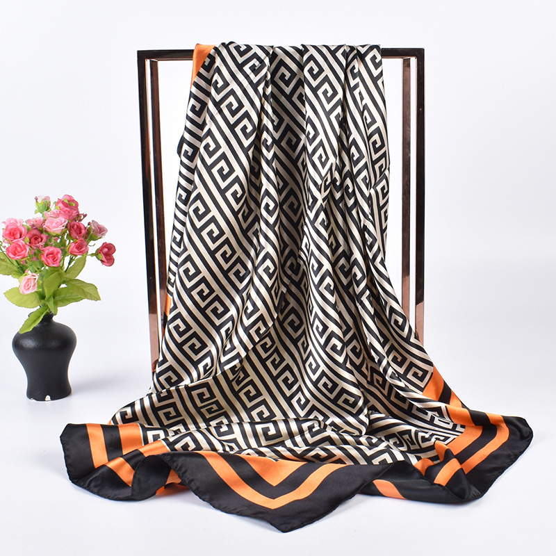 New Vintage Print Satin Square Scarf 90*90cm