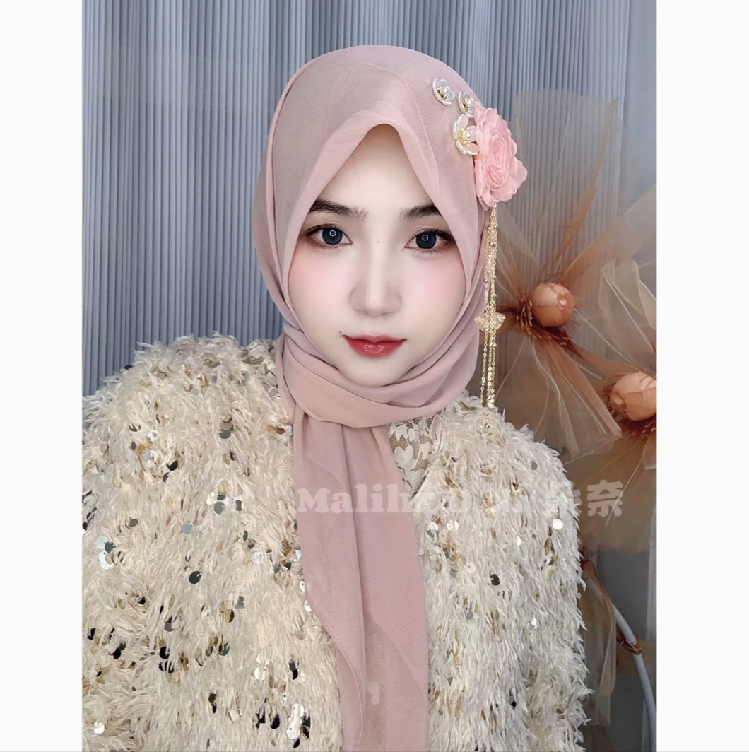 Dry Rose Solid Color Chiffon Square Scarf Flower Hui Ethnic Group Veil Headscarf for Women