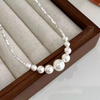 Shimmering Silver Chain with Curved Pearl Smile Necklace | Elegant Bridal Jewelry