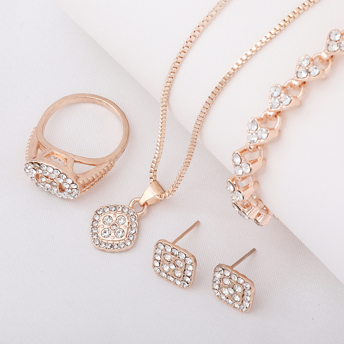 Luxury Rhinestone Geometric 4-Piece Jewelry Set