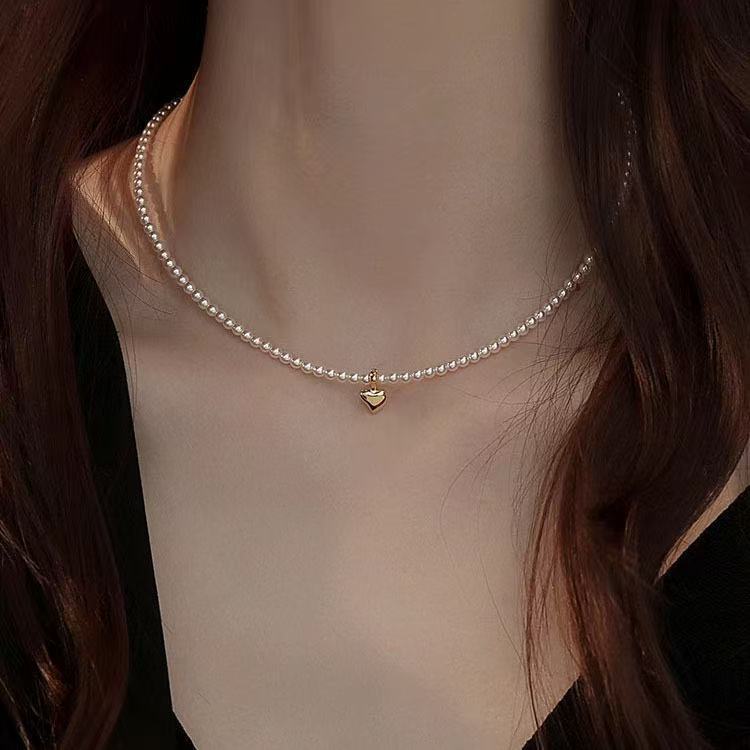 Vintage-Inspired Pearl Necklace | Gold Heart Pendant for Bridal & Casual Wear