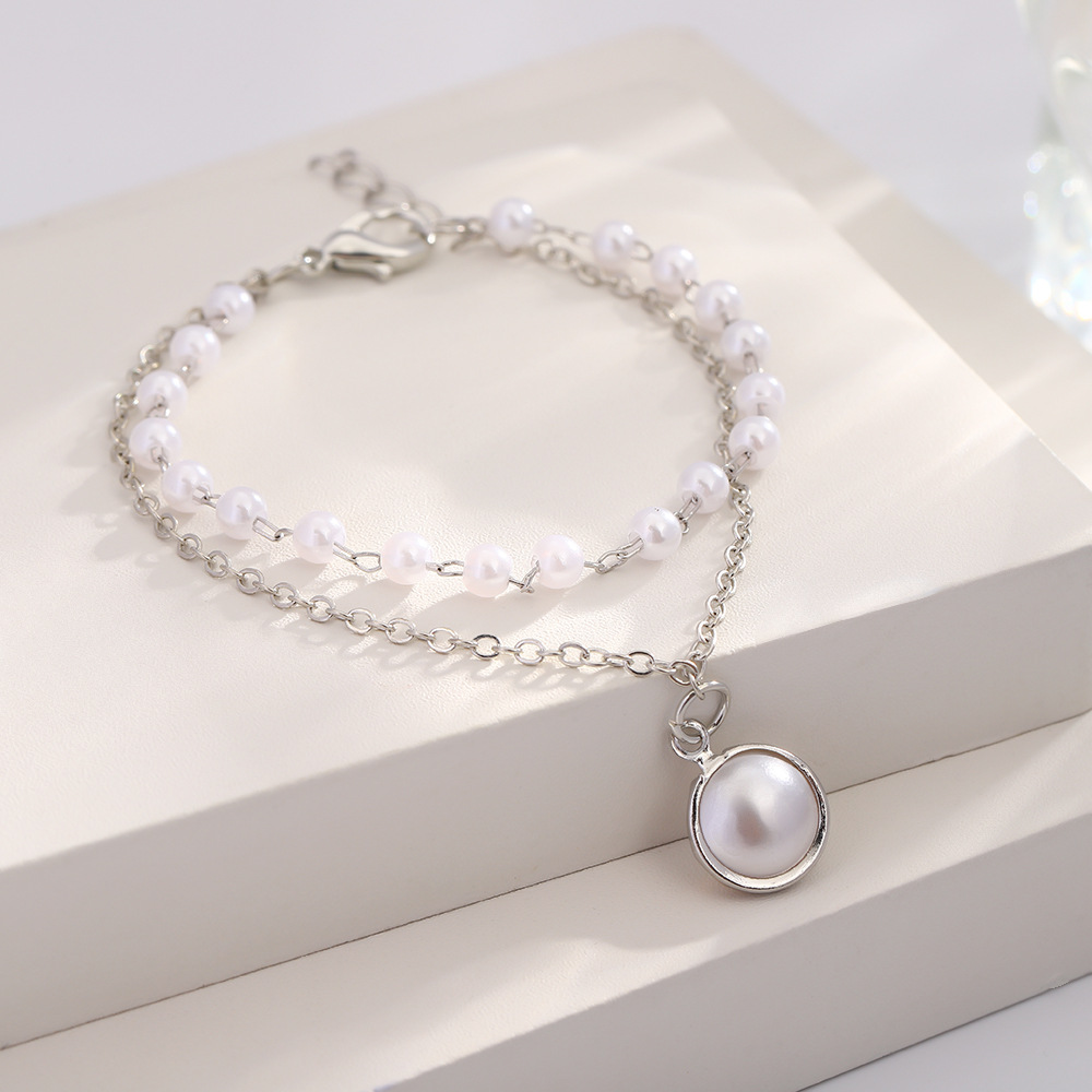 Double Layer Pearl Pendant Stackable Bracelet
