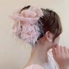 Multi Bow Feather Hair Claw Clip