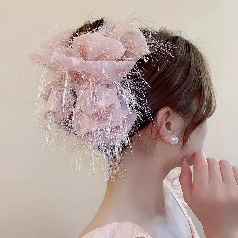 Multi Bow Feather Hair Claw Clip