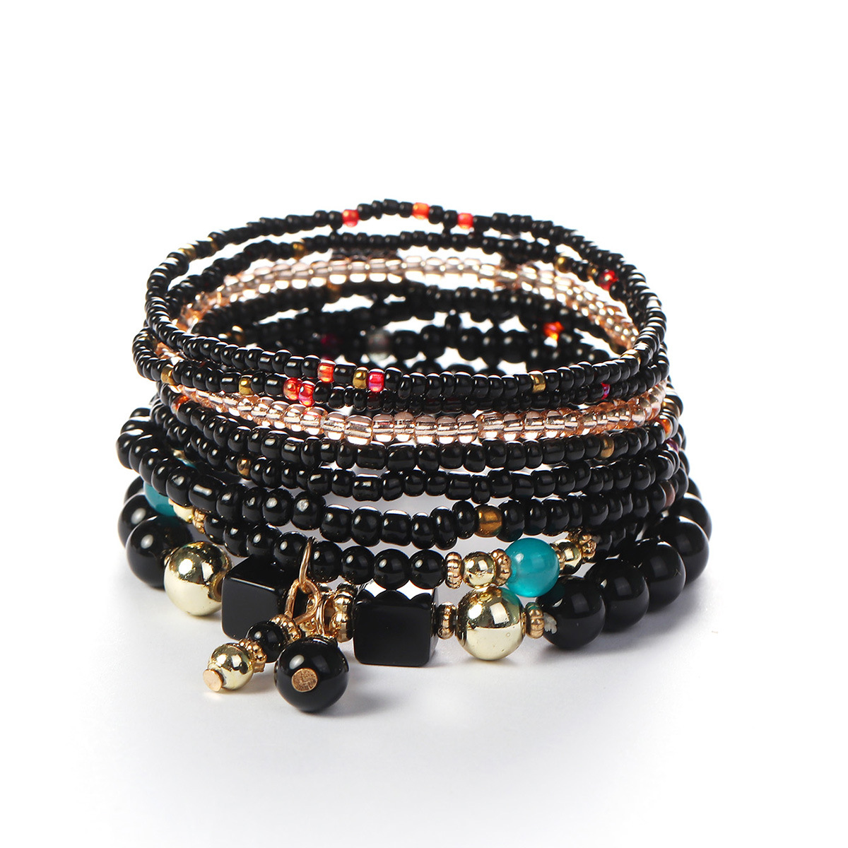 Boho Multi-Layer Beaded Bracelet Set with Turquoise Howlite Accents Stackable Beachy Jewelry