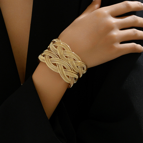 Vintage Braided Gold Cuff Bracelet | Intricate Woven Metal Bangle