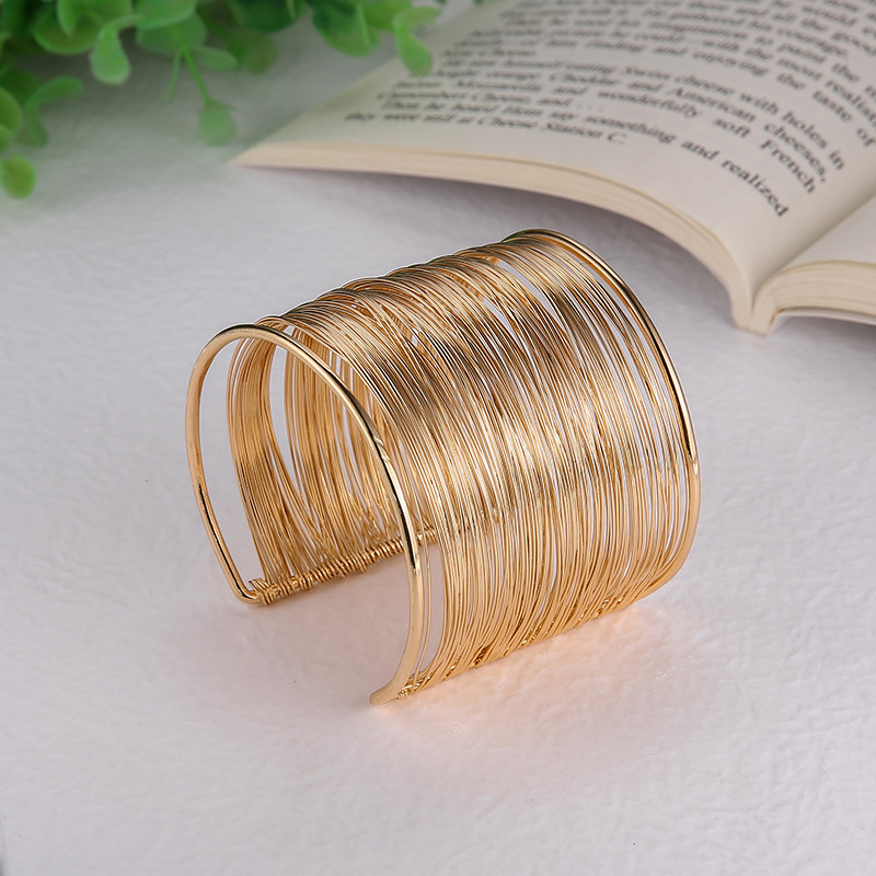 Bold Multi-Layer Wire Cuff Bracelet | Statement Gold Tone Metal Bangle