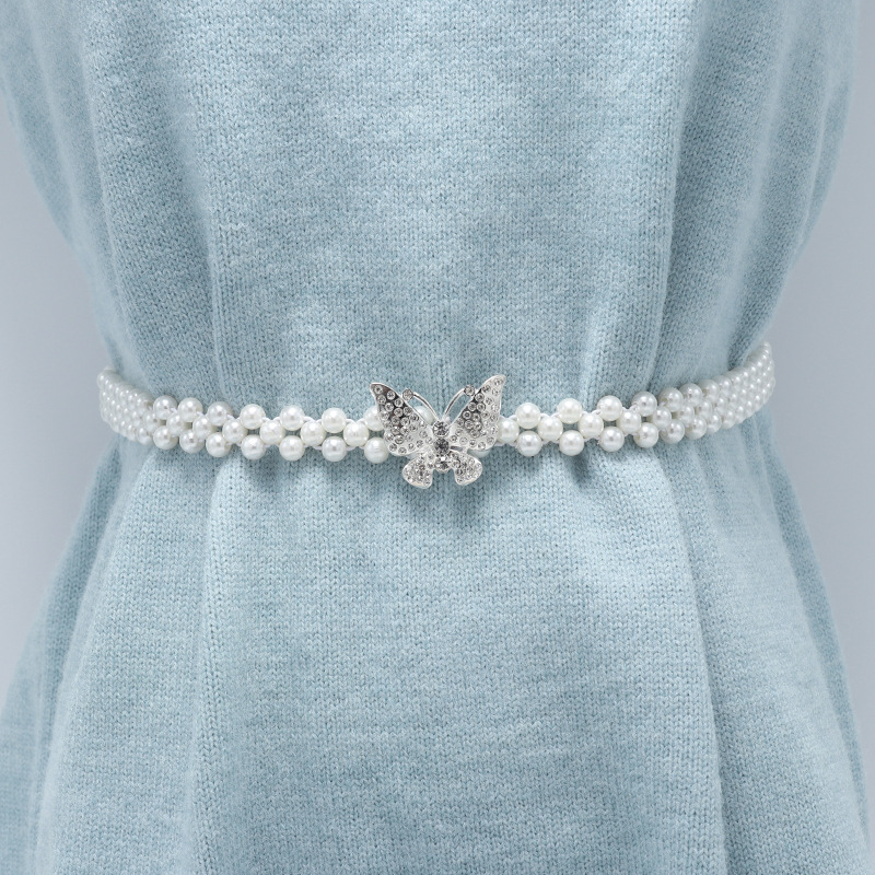 New Fashion Pearl Rhinestone Flower Waist Chain for Women