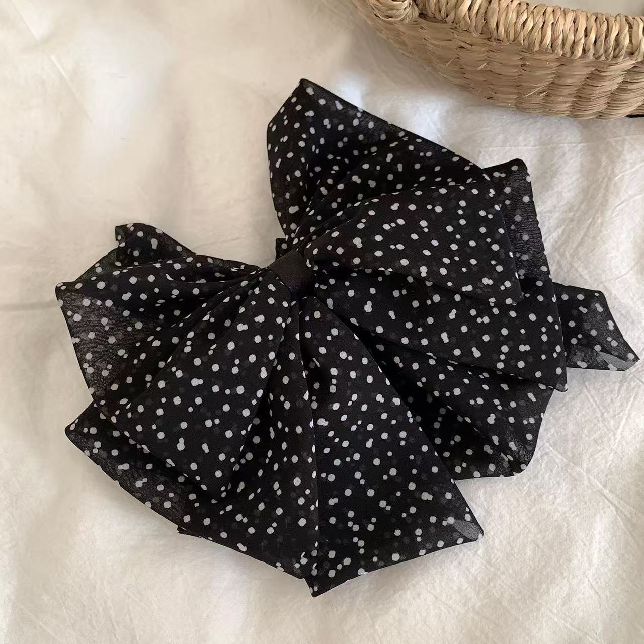 New French Vintage Polka Dot Tulle Bow Hair Claw Clip