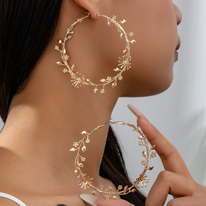 Gold Floral Hoop Earrings – Delicate Branch & Flower Statement Earrings for Women Boho Nature Inspired Jewelry