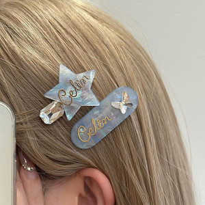 Letter & Star Acetic Acid Side Hair Clip for Women