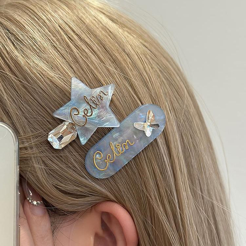 Letter & Star Acetic Acid Side Hair Clip for Women