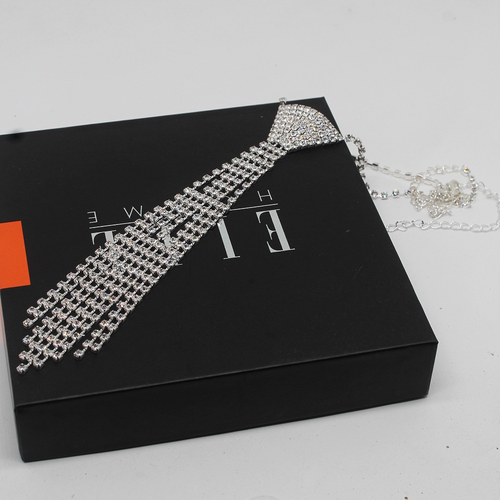 Long Tassel Bow Tie Rhinestone Necklace for Women