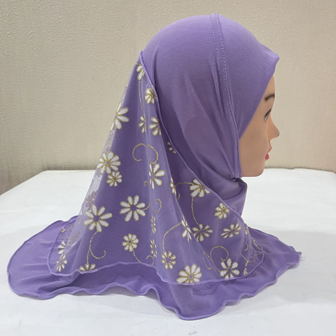 Delicate Gold Floral Mesh Hijab | Pink Modest Islamic Headscarf | Elegant Instant Hijab for Daily Wear