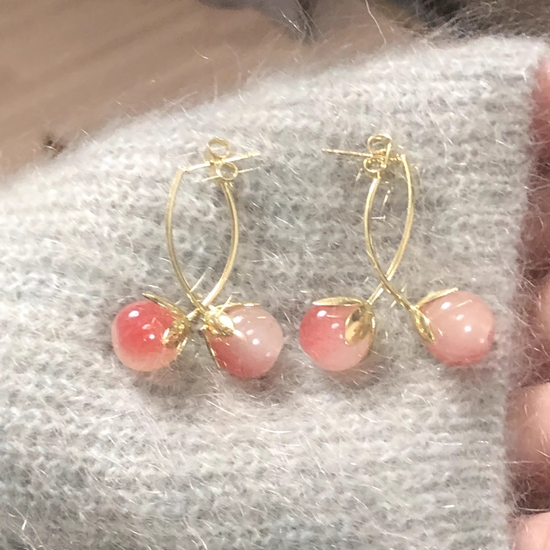 Sweet Pink Cherry Tassel Earrings