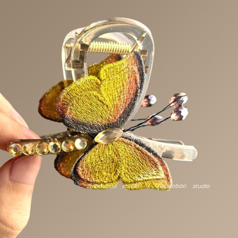 Vintage Embroidered Butterfly Hair Claw