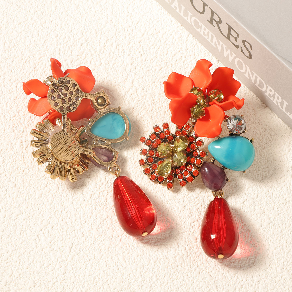 Vintage Resin Flower Drop Earrings