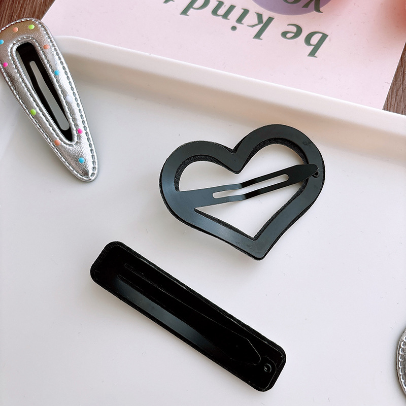 Silver Faux Leather Colorful Dot Hair Clips Star Heart Wave Barrettes