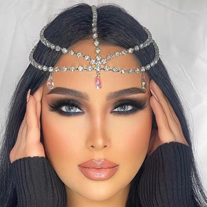 Pink Teardrop Rhinestone Headpiece Boho Forehead Chain Party Head Jewelry
