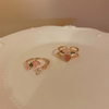Pink Heart Forest Fairy Ring Set, Retro Sweet Stackable Rings