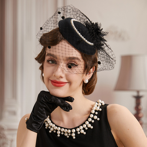 Vintage Pearl Mini Hat Lace Hair Band