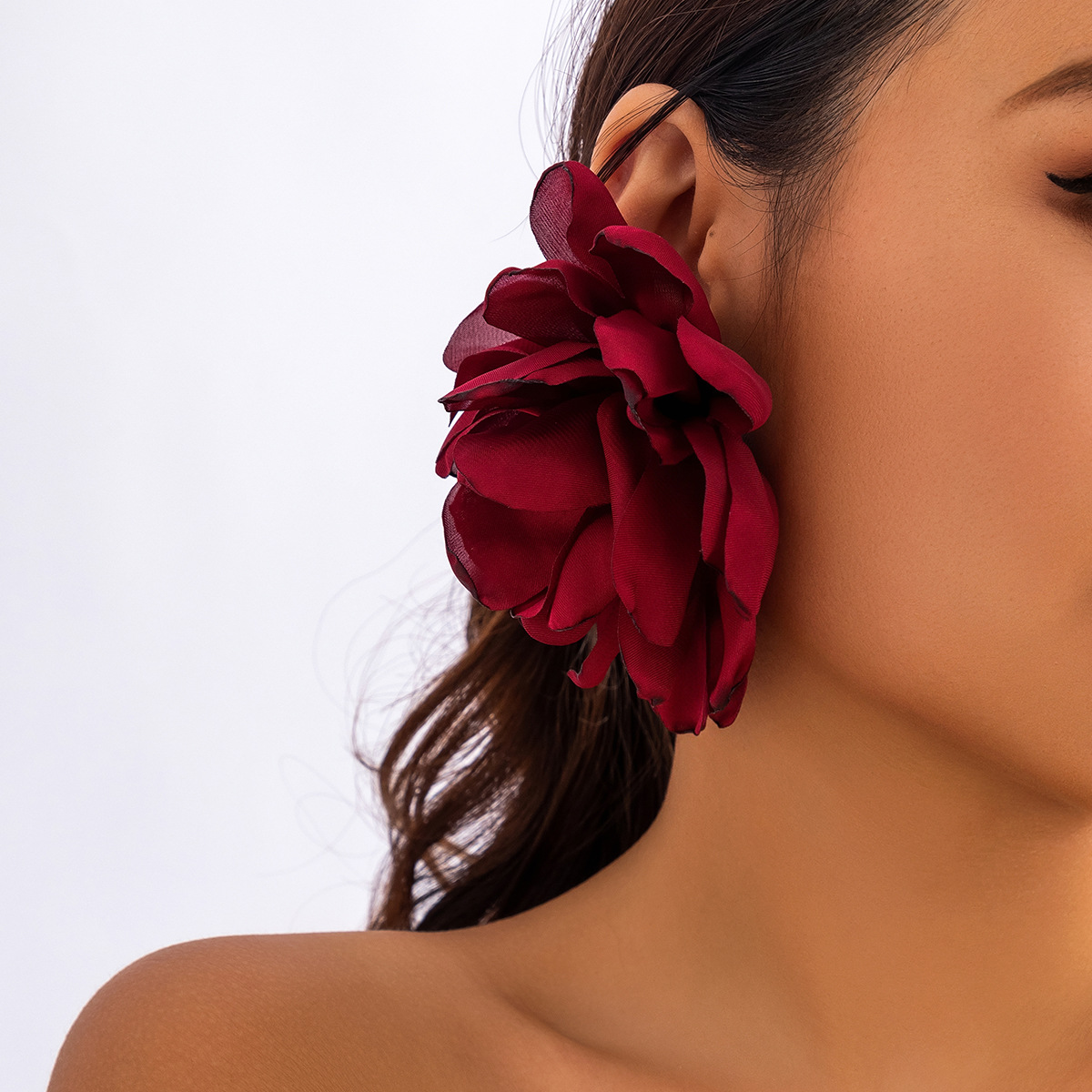 Oversized Fabric Flower Statement Earrings
