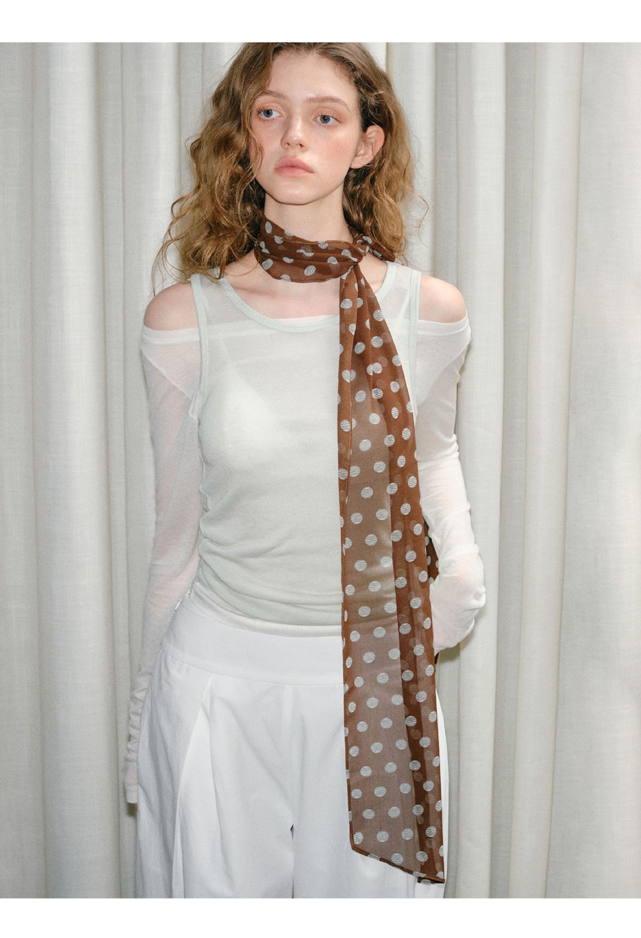 New Brown Polka Dot Long Scarf for Women