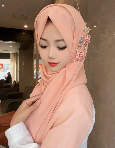 Premium Chiffon Hijab Set with Matching Floral Hair Accessory – Modest Fashion for Eid & Events