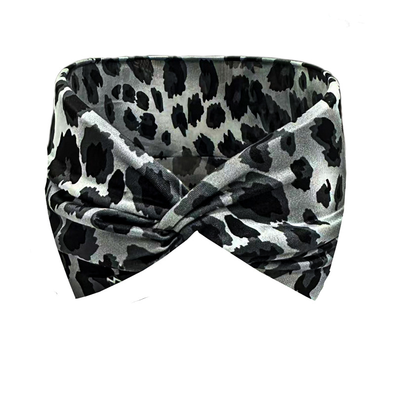 European & American Leopard Print Wide Cross Headband for Women