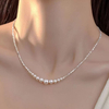 Shimmering Silver Chain with Curved Pearl Smile Necklace | Elegant Bridal Jewelry