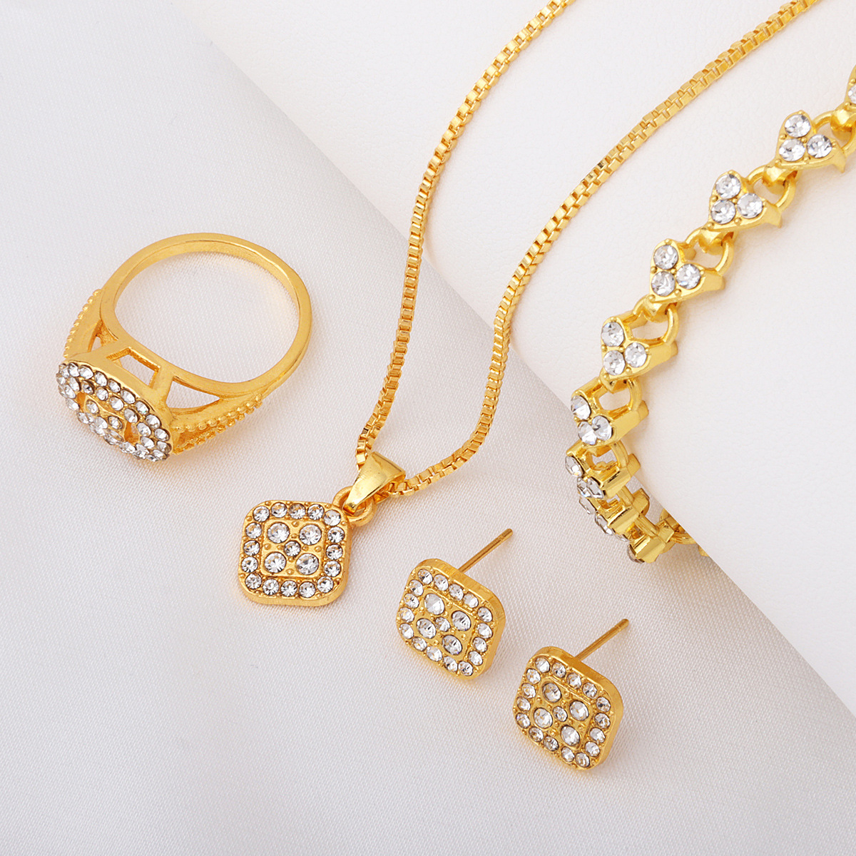 Luxury Rhinestone Geometric 4-Piece Jewelry Set