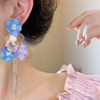 Summer Sweet Colorful Flower Rhinestone Tassel Earrings