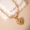 Vintage Gold Metal Heart Sunflower Pendant Necklace