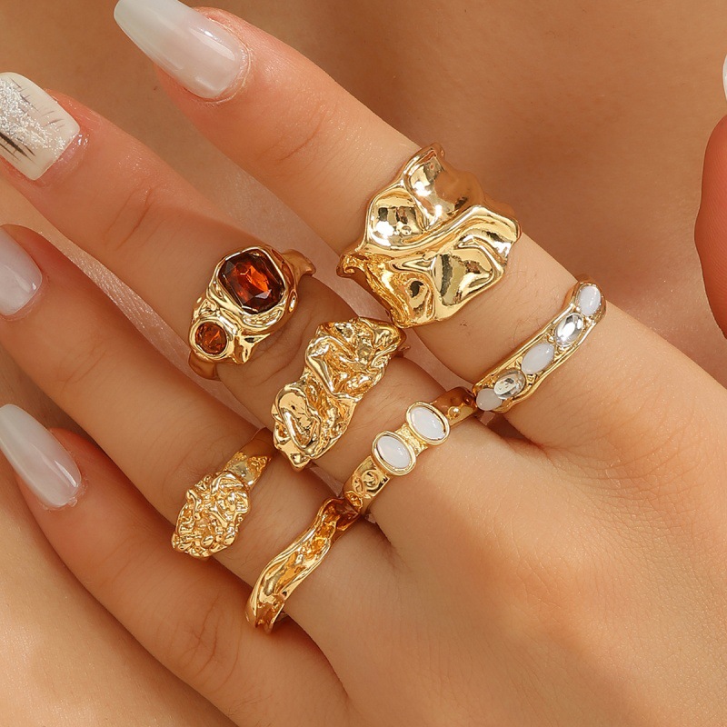 Vintage Geometric Metal Ring Set