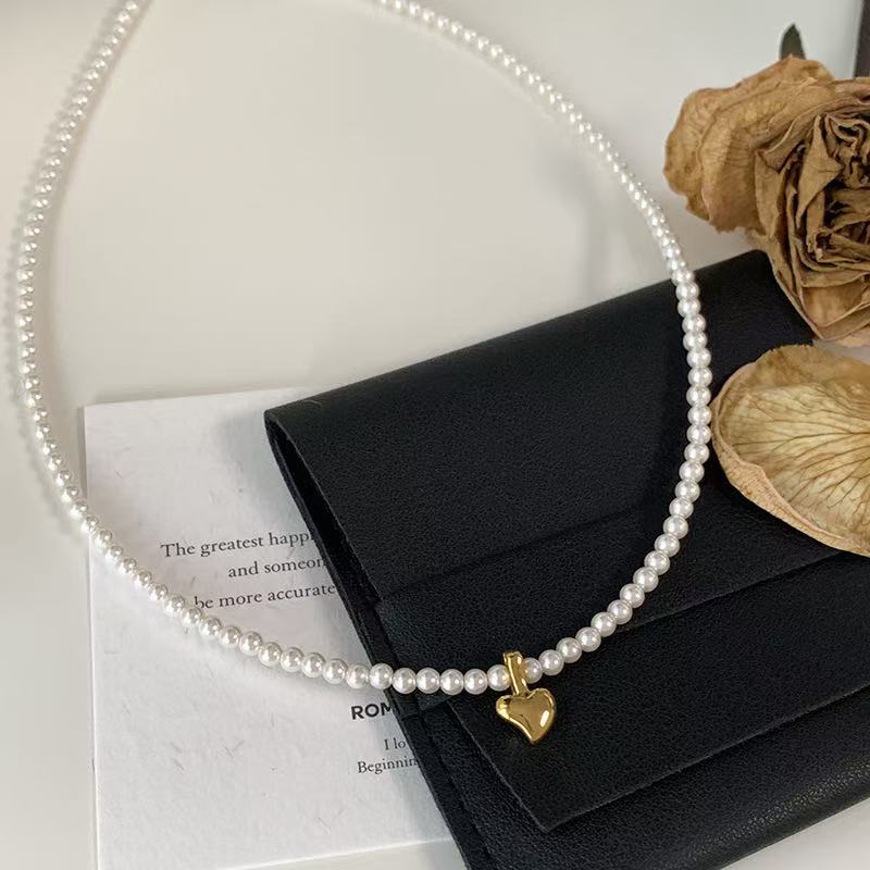 Vintage-Inspired Pearl Necklace | Gold Heart Pendant for Bridal & Casual Wear