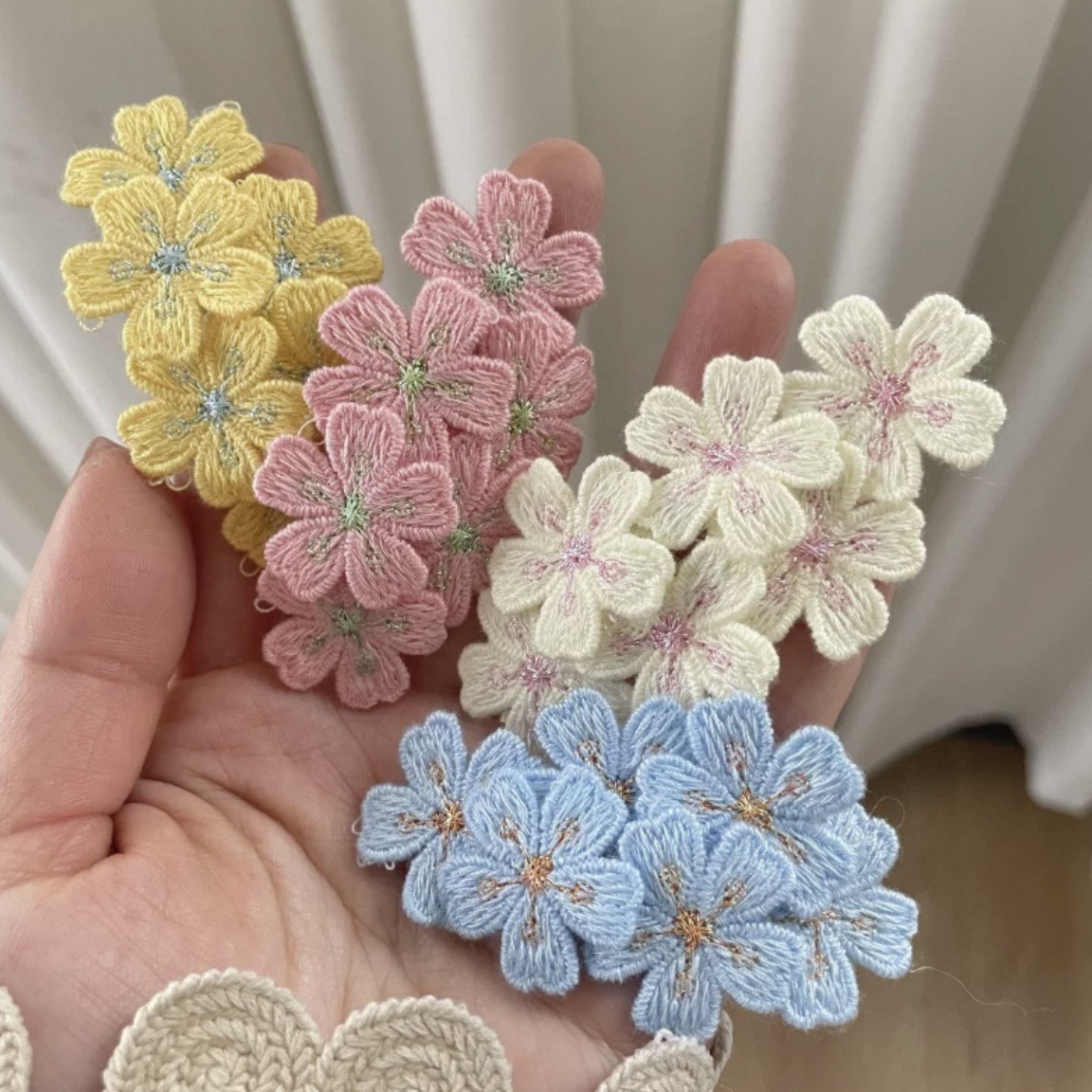 Sweet Pink Cherry Blossom Embroidered Hair Clips