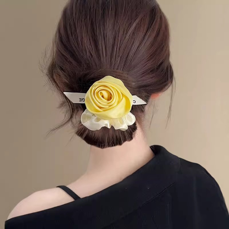 Yellow Satin Flower Scrunchie