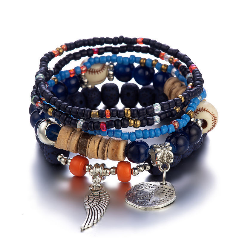 Boho Multi-Layer Beaded Bracelet Set with Turquoise Howlite Accents Stackable Beachy Jewelry