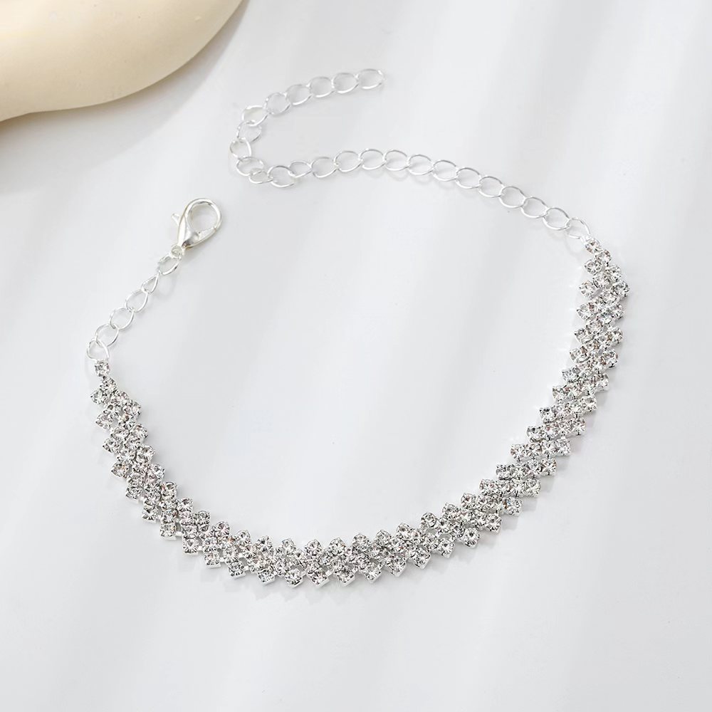 Sparkling Wave Rhinestone Anklet | Silver Crystal Foot Jewelry 