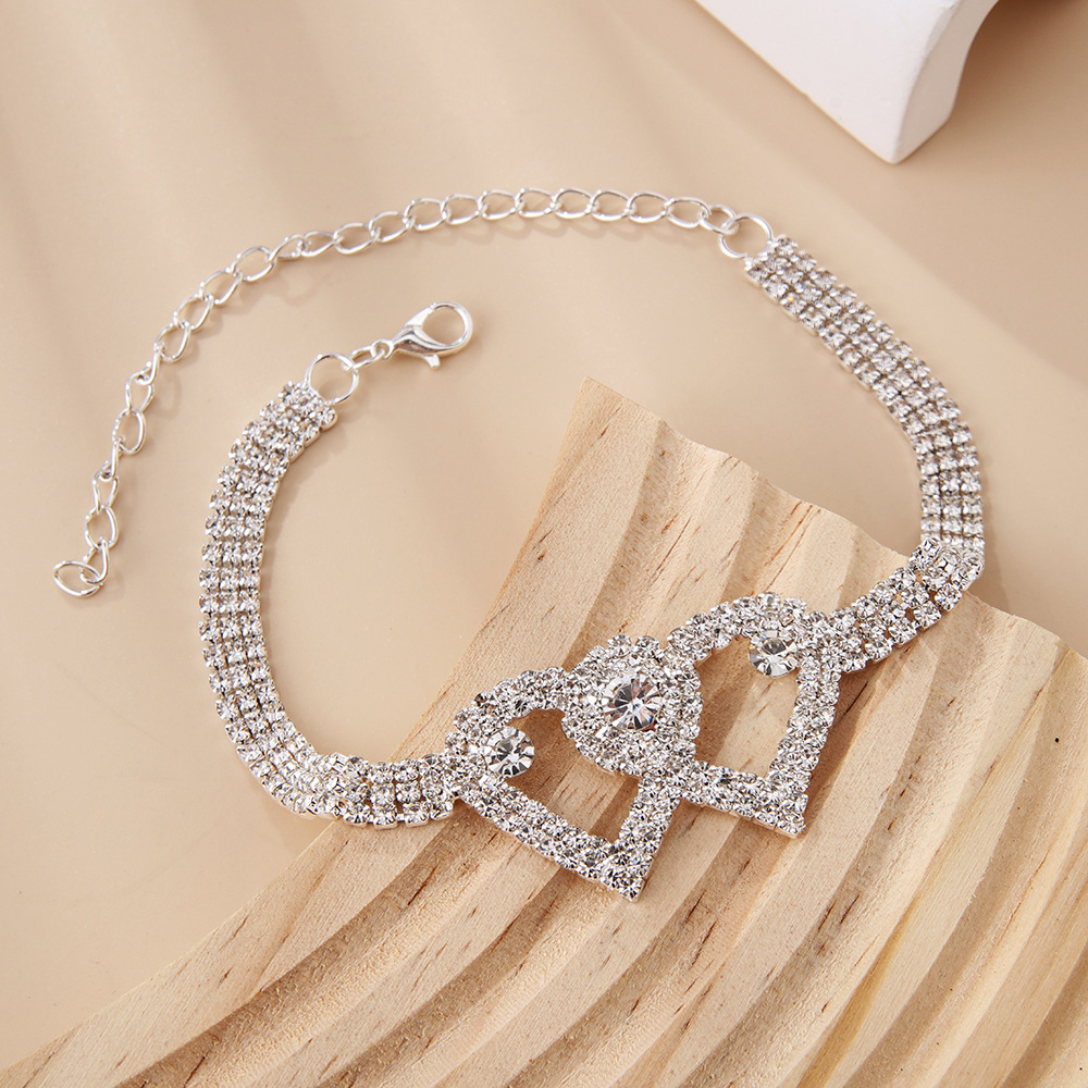 Dainty Crystal Double Heart Anklet 