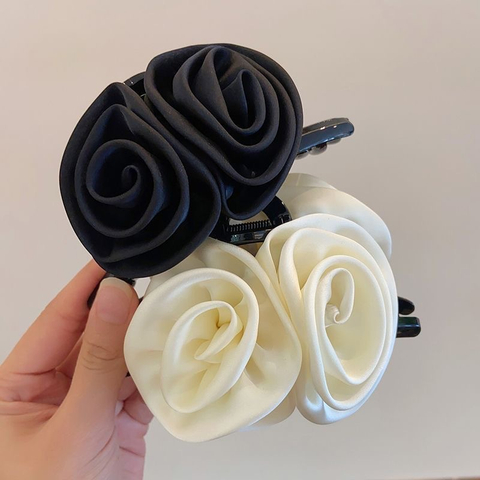 Elegant Satin Rose Hair Claw