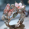 Enamel Butterfly & Flower Ring | Rose Gold Crystal Floral Jewelry