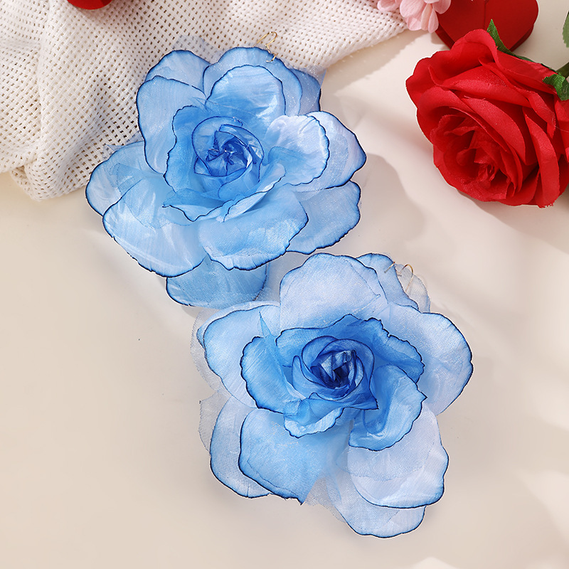 Oversized Chiffon Rose Flower Earrings for Women