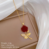 Luxury Full Diamond Rose Stainless Steel Necklace