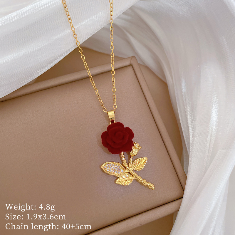 Luxury Full Diamond Rose Stainless Steel Necklace